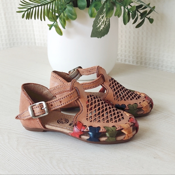 Baby Girls Tan Leather Huaraches Sandals, Made in Mexico Size 4 - Picture 2 of 6